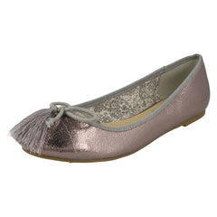 Ladies Spot On Flat Ballerinas With Tassel Bow Trim