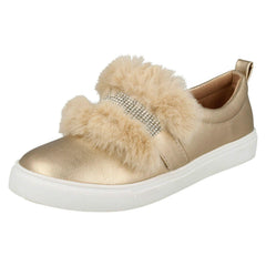 Girls Spot On Diamante Strap Fur Trim Shoes