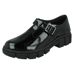 Girls Clarks Chunky Sole T-Bar School Shoes Evyn Bar Y