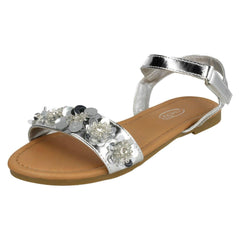 Girls Spot On Sequin Flower Trim Sandals H0270