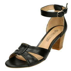 Ladies Spot On Heeled Ankle Strap Sandal with Stitched Vamp