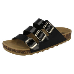 Ladies Spot On Three Buckle Mules