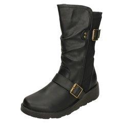 Ladies Spot On Buckle Detail Wide Fit Mid-Calf Boots F4452
