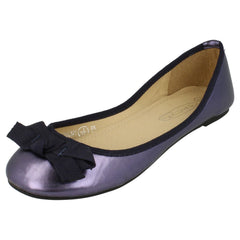 Ladies Spot On Flat Ballerina Ribbon Bow Vamp Shoe