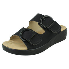 Ladies Eaze Low Wedge Mule Sandal with Twin Buckle Strap F12077