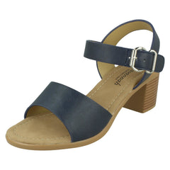 Ladies Savannah Mid Stack Heel Mule Sandal with Buckle Ankle Strap F12079