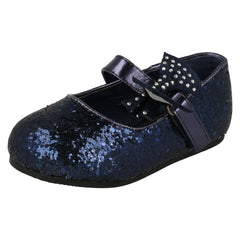 Girls Spot On Glitter Bow Detail Party Flats