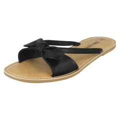 Ladies Leather Collection Flat Twist Bow Mule Sandals