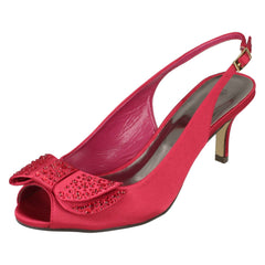 Ladies Anne Michelle Mid Heel Peep Toe Diamante Bow Vamp Court Shoes