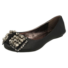 Girls Cutie Slip On Ballerina Pumps with Jewelled Bow