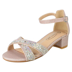 Girls Spot On Small Heeled Ankle Strap Glitter Sandals H1122