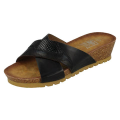 Ladies Down To Earth Mid Wedge X Vamp Mule Sandals