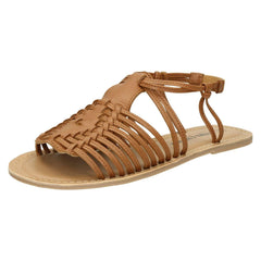 Ladies Leather Collection Flat Strappy Sandals F00159