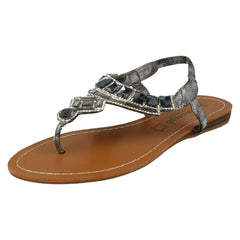 Ladies Savannah Flat Diamante Jewel Trim Toe Post Sandal