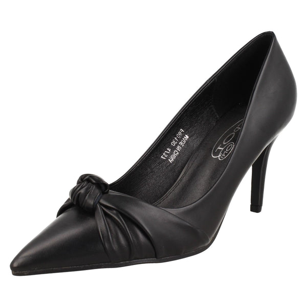 Ladies Spot On High Heel Twist Knot Vamp Pointed Toe Court Shoe F90130