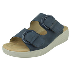 Ladies Eaze Low Wedge Mule Sandal with Twin Buckle Strap F12077