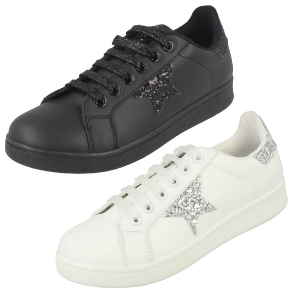 Ladies Spot On Glitter Star Pumps