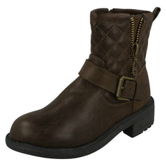 Ladies Spot On Mid Heel Quilted Biker Boots