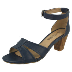 Ladies Spot On Heeled Ankle Strap Sandal with Stitched Vamp
