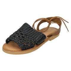Ladies Leather Collection Flat Weaved Mule Sandals