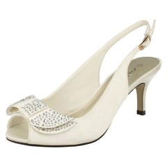Ladies Anne Michelle Mid Heel Peep Toe Diamante Bow Vamp Court Shoes