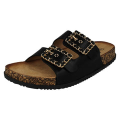 Ladies Down To Earth Twin Chain Buckle Sandals F00450
