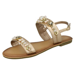 Ladies Spot On Jewelled Pearl Slingback Sandals F00116