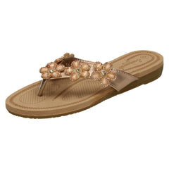 Ladies Savannah Jewelled Flower Trim Toepost Sandals