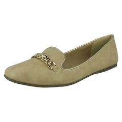 Ladies Spot On Chain Trim Flat Ballerina Shoes F80015