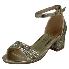 Girls Spot On Mid Heel Glitter Sandals H1107
