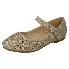 Girls Spot On Hook & Loop Bar Strap Diamante Ballerinas H2484