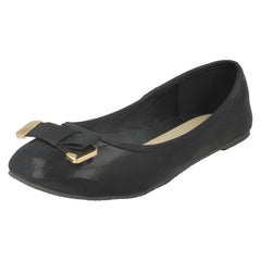 Ladies Spot On Ribbon Bow Vamp Ballerinas