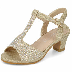 Girls Spot On Mid Heel T Bar Sandal With Buckle Ankle Strap H1123