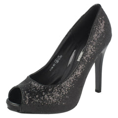 Ladies Spot On Glittery Slip On Party Heels