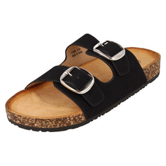 Ladies Down to Earth Low Flatform Dual Buckle Mule Sandal F12090