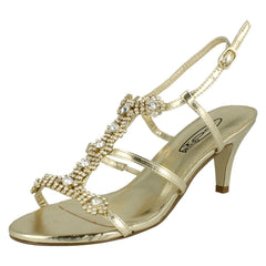 Ladies Spot On Strappy Diamante Kitten Heel