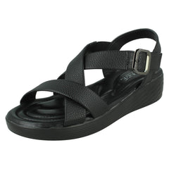 Ladies Eaze Low Wedge Cross Strap Sandal with Buckle F12078