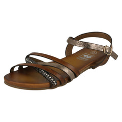 Ladies Down To Earth Flat X Strap Beaded Vamp Sandals