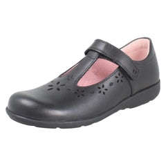 Girls Startrite Flower Punch Detail T-Bar School Shoes Charlotte