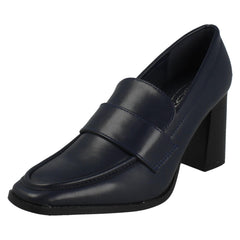 Ladies Spot On Wide Fit High Heeled Loafer Style Shoes F90132