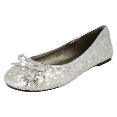 Girls Spot On Flat Bow Trim Sequined Ballerina