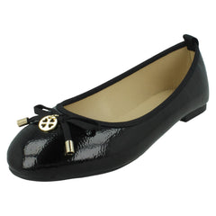 Ladies Spot On Flat Black Ballerina Shoes F80530