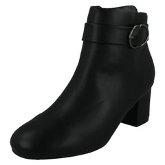 Ladies Spot On Block Heel Wide Fit Ankle Boot with Buckle and Inside Zip F51247
