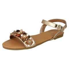 Girls Spot On Sequin Flower Trim Sandals H0270