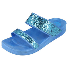 Ladies Spot On Mid Wedge Glitter 2 Bar Mule