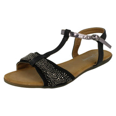 Ladies Savannah T-Bar Beaded Bow Vamp Sandals