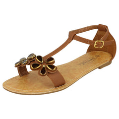 Ladies Spot On T-Bar Ankle Strap Summer Sandals