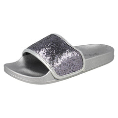 Ladies Spot On Flat Glitter Vamp Sliders