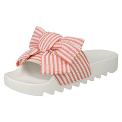 Ladies Spot On Striped Bow Vamp Sliders