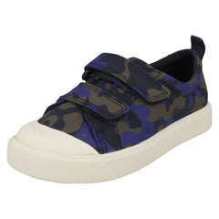 Childrens Boys Girls Clarks Pattern Detailed Canvas Shoes City Flare Lo T